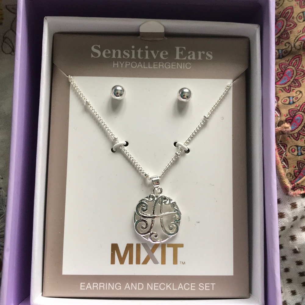 Letter “A” earring and necklace set. New.